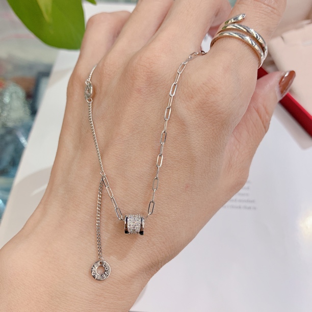 坠链均925银 满钻转Y珠锁骨项链轻奢