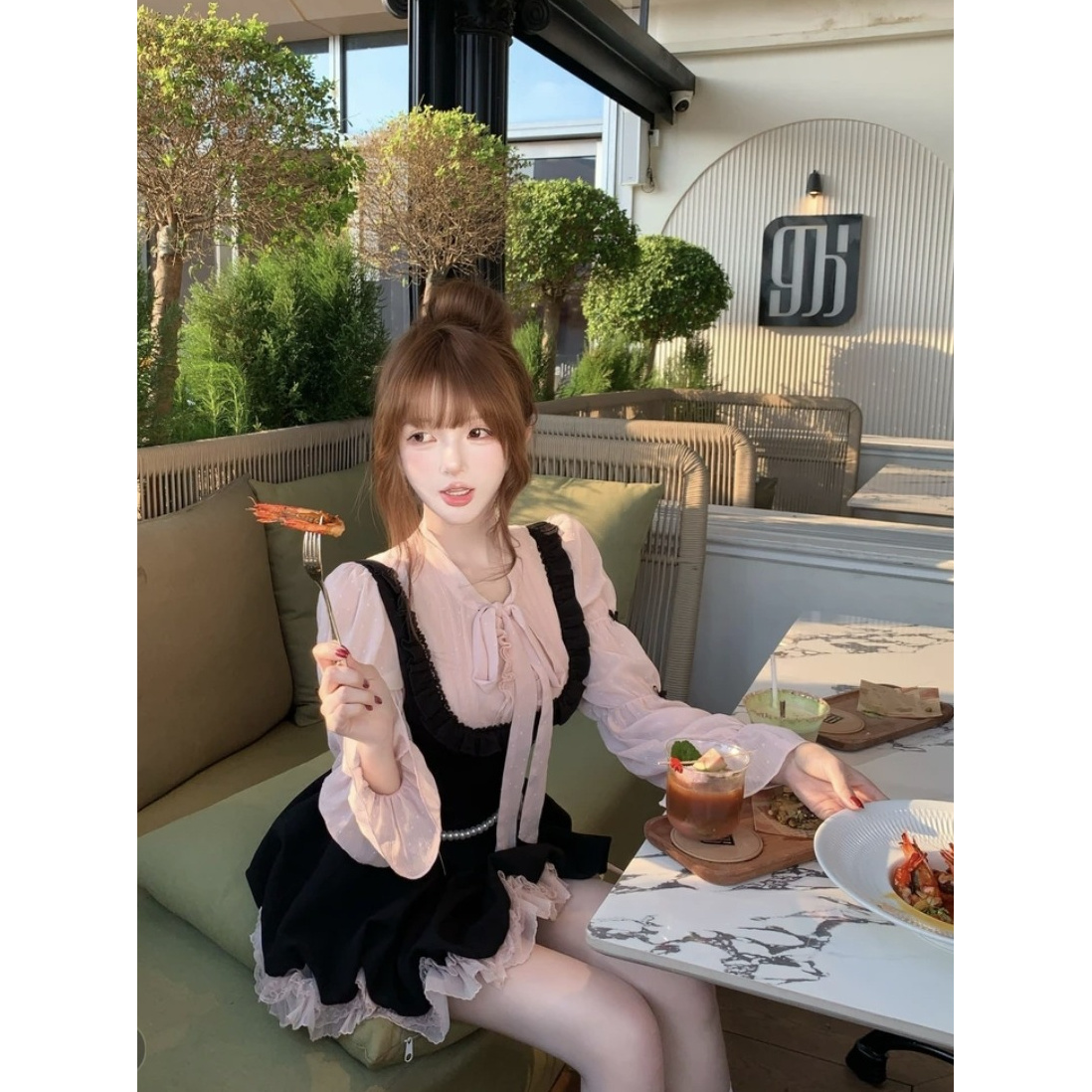 瑞茜·威瑟斯 京州千金 秋季甜美风法式公主衬衫带连衣裙 6930果