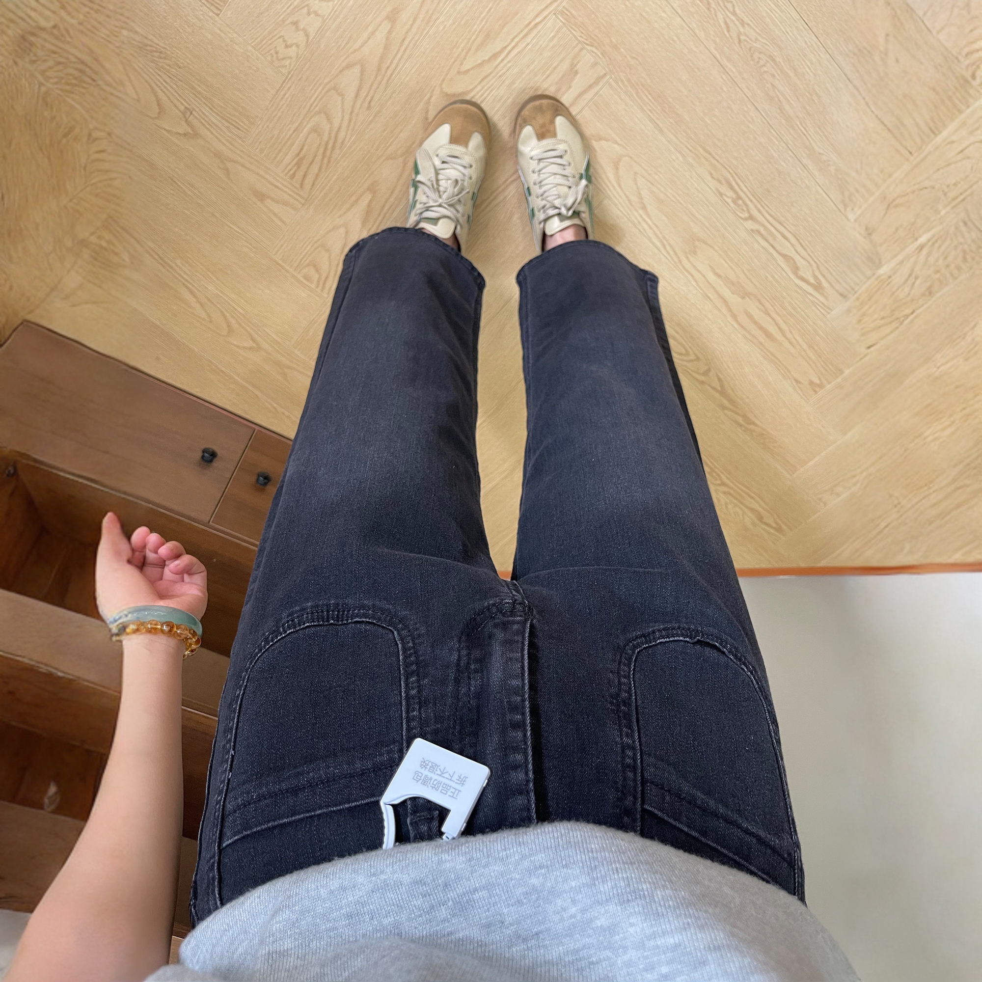 黑灰色弹力直筒牛仔裤女秋季新款高腰显瘦胖mm梨形身材九分烟管裤