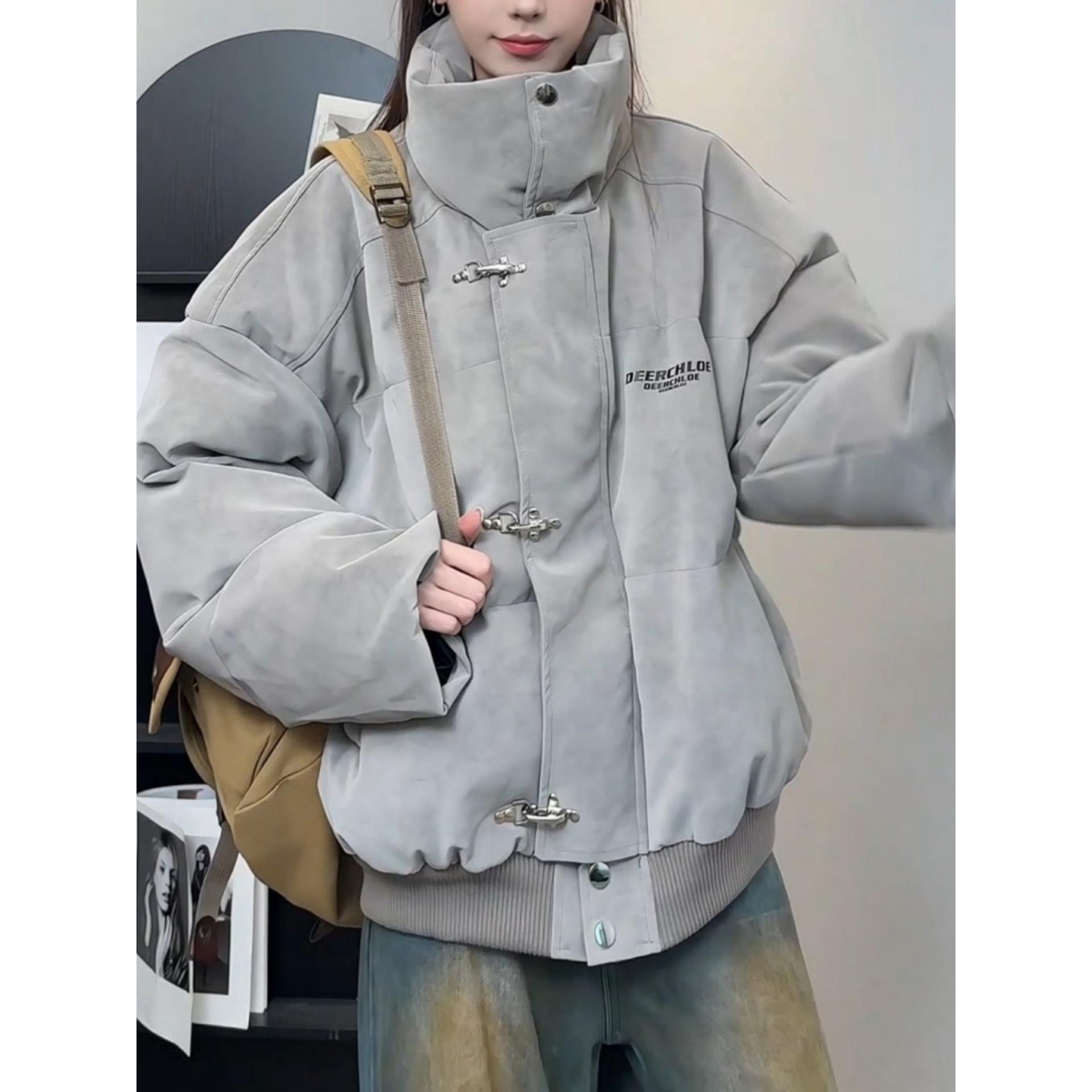 美式复古扎染棉服男女冬季加厚保暖短款面包服立领飞机扣棉衣外套