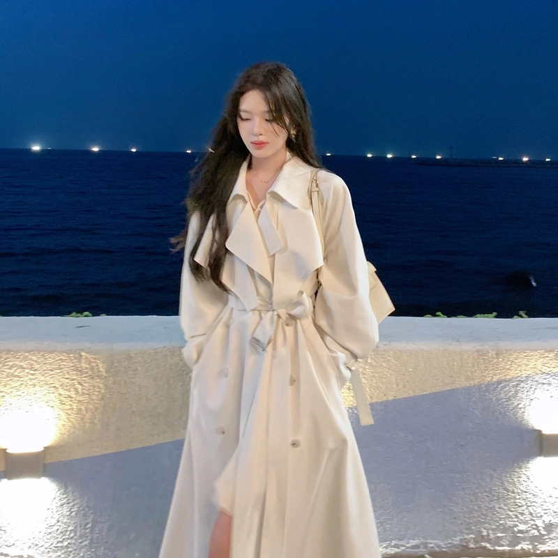 秋季新款高级感白色风衣外套女中长款气质收腰垂感英伦休闲大衣