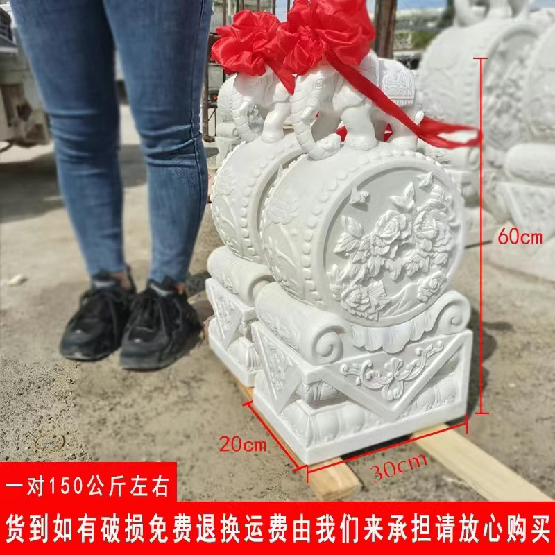 天然汉白玉门墩抱鼓石别墅门口庭院摆件立体中式大型工艺品大号