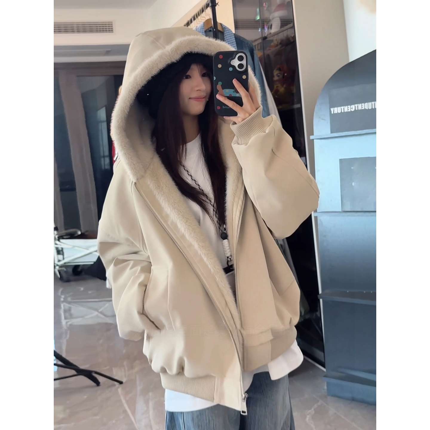 美式座山雕pu皮衣外套男女款冬季加厚羊羔绒棉服连帽毛领夹克棉袄