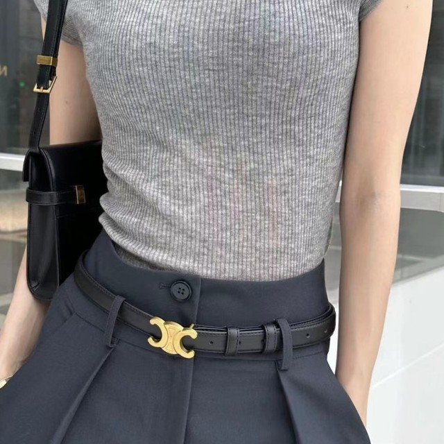 半高领短袖T恤女自制经典薄水溶羊毛打底衫高腰显瘦质感阔腿长裤