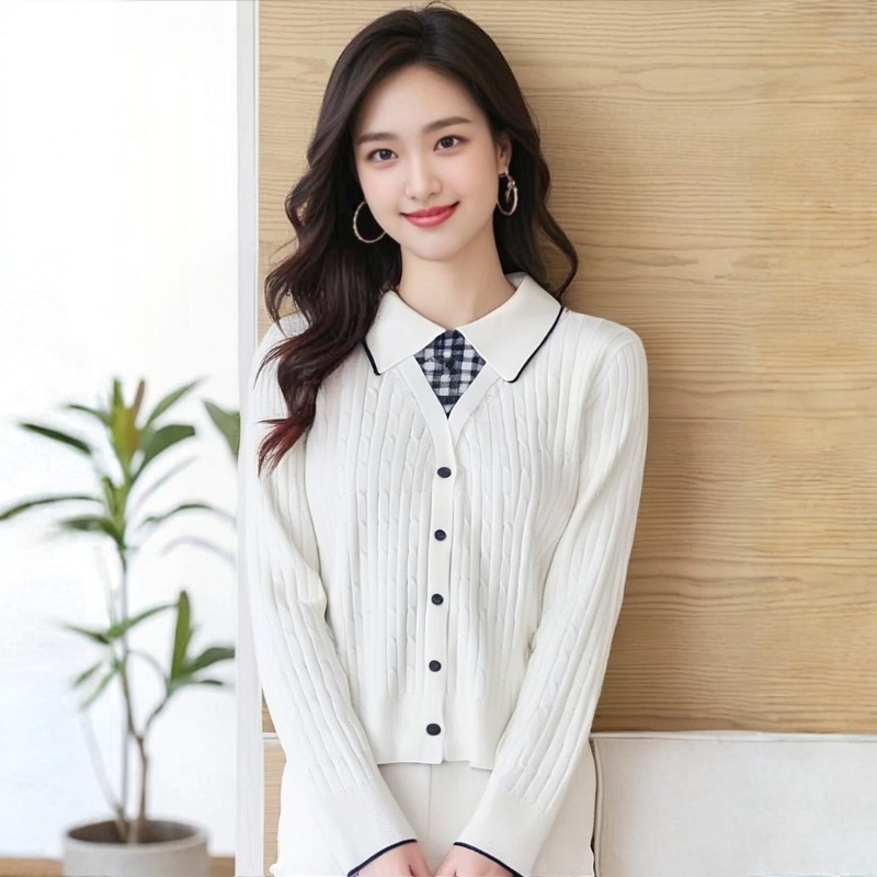 假两件秋冬翻领内搭针织衫外穿女上衣慵懒黑色毛衣女2025新款爆款