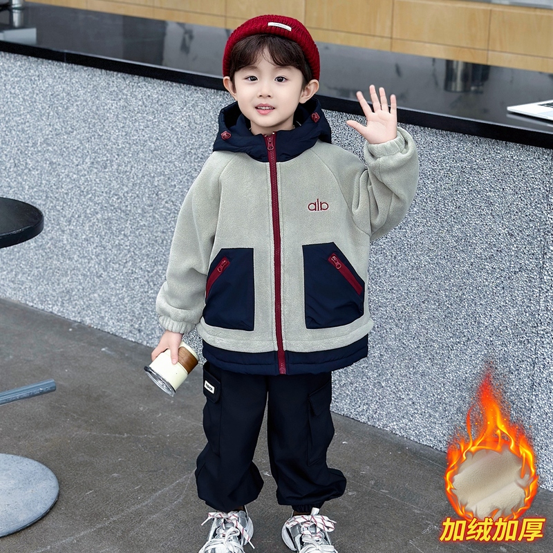 男童加绒外套秋冬装2025潮款痞帅童装奥利绒加厚上衣男孩冬季棉服