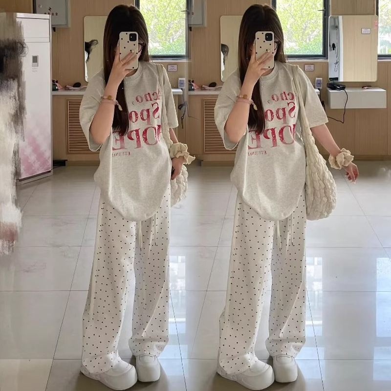 短袖长裤套装女装休闲运动服夏季高中学生网红洋气炸街一整套衣服