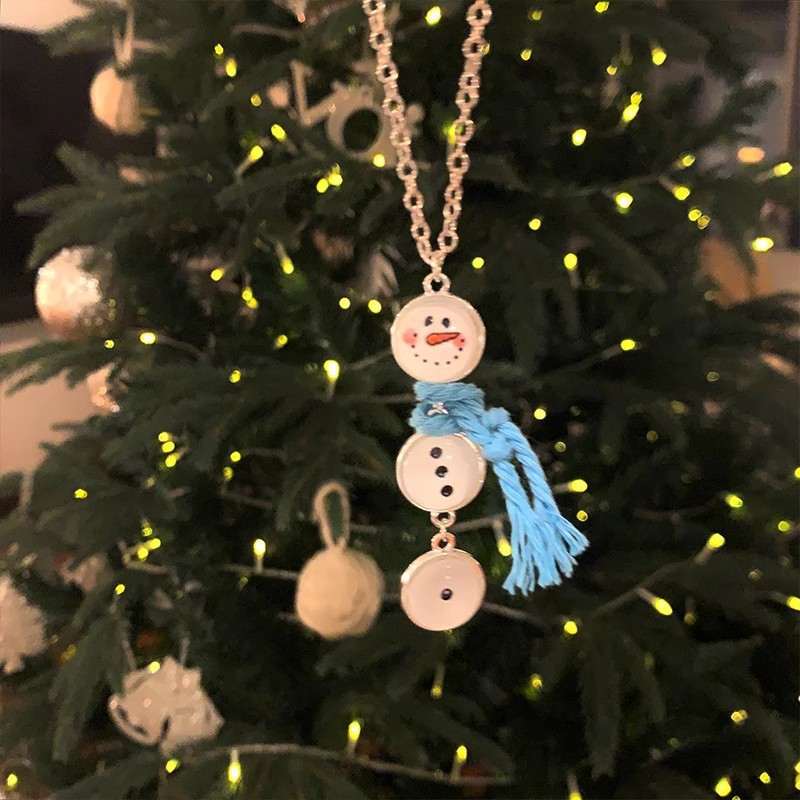 合金合成锆石项链 秋冬可爱小雪人吊坠项链女圣诞节装饰卫衣链小