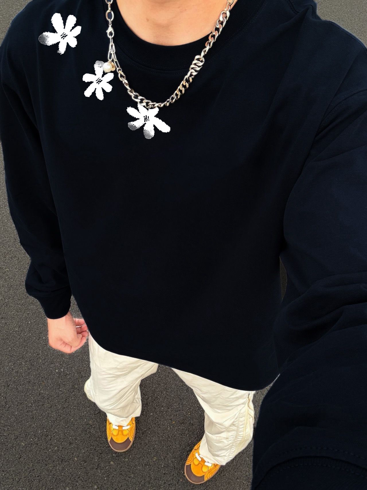 美式高街花朵印花长袖卫衣男秋季2025新款潮牌宽松t恤打底衫上衣