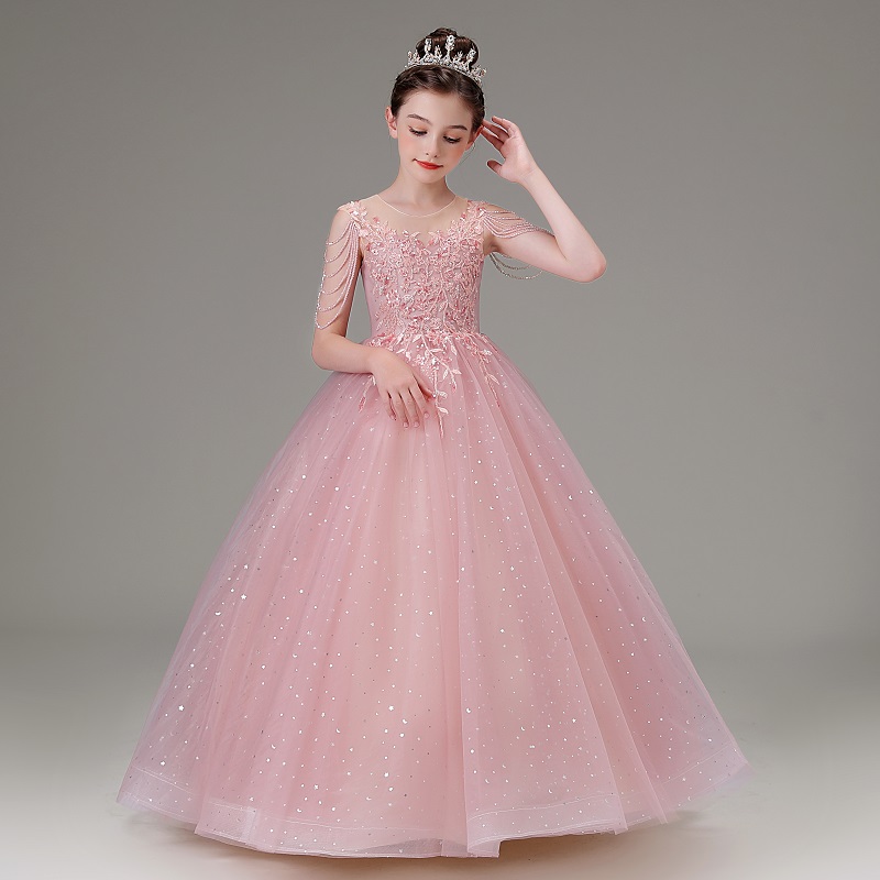 儿童礼服粉色高端女童生日花童公主裙六一幼儿园主持人钢琴演出服