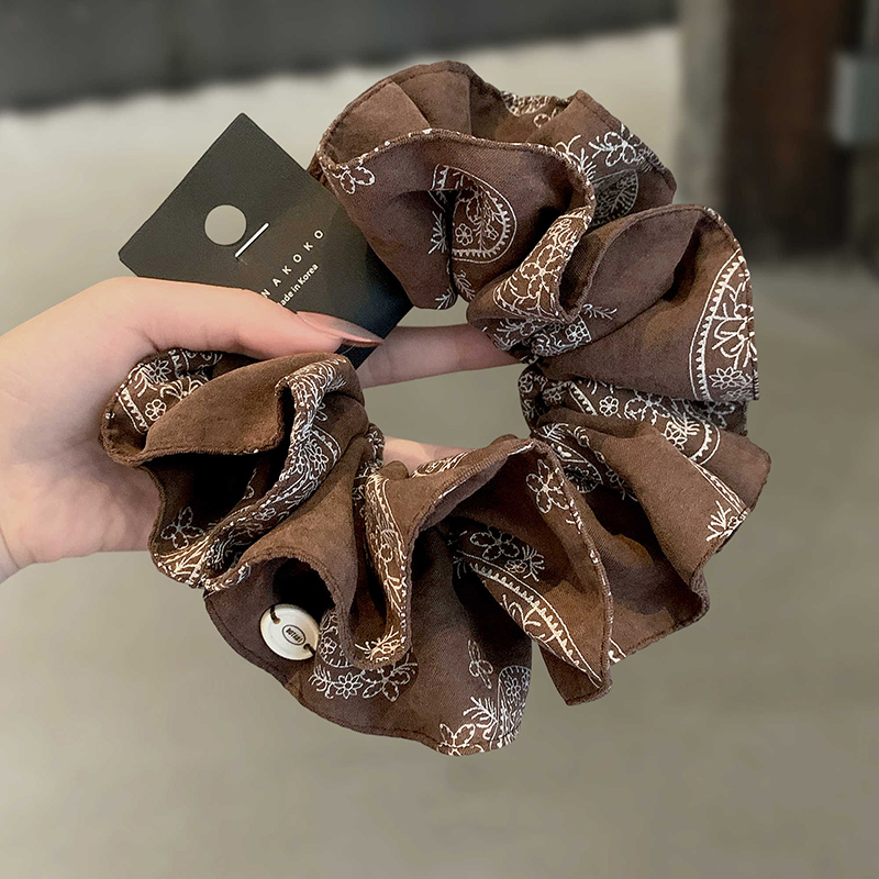 韩国复古高级感腰果花双层布艺褶皱发圈丸子头显发量少低马尾头绳