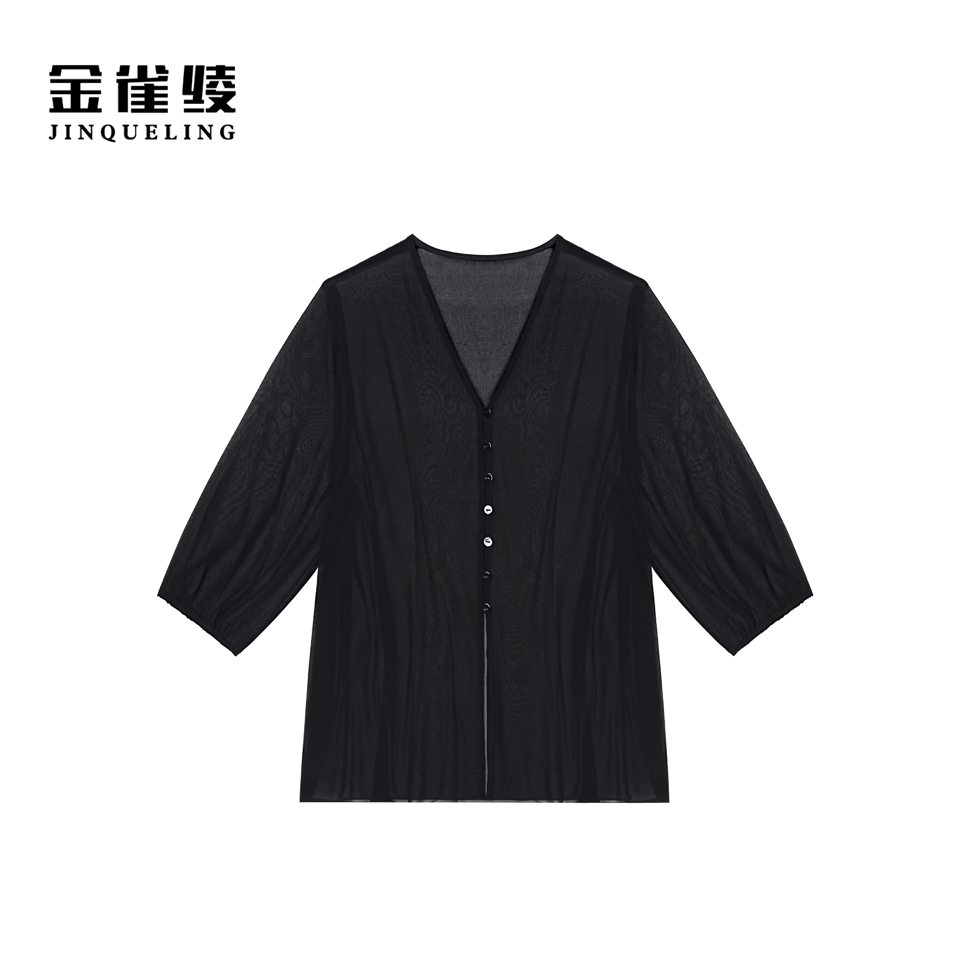 金雀绫【黑珊瑚】100桑蚕丝气质薄款宽松透气小衫AT6208