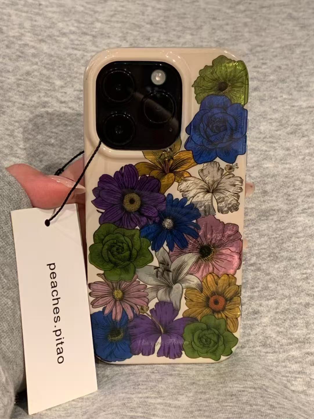 复古彩色百合菊花牡丹适用苹果16promax手机壳15冰川纹14女13防摔