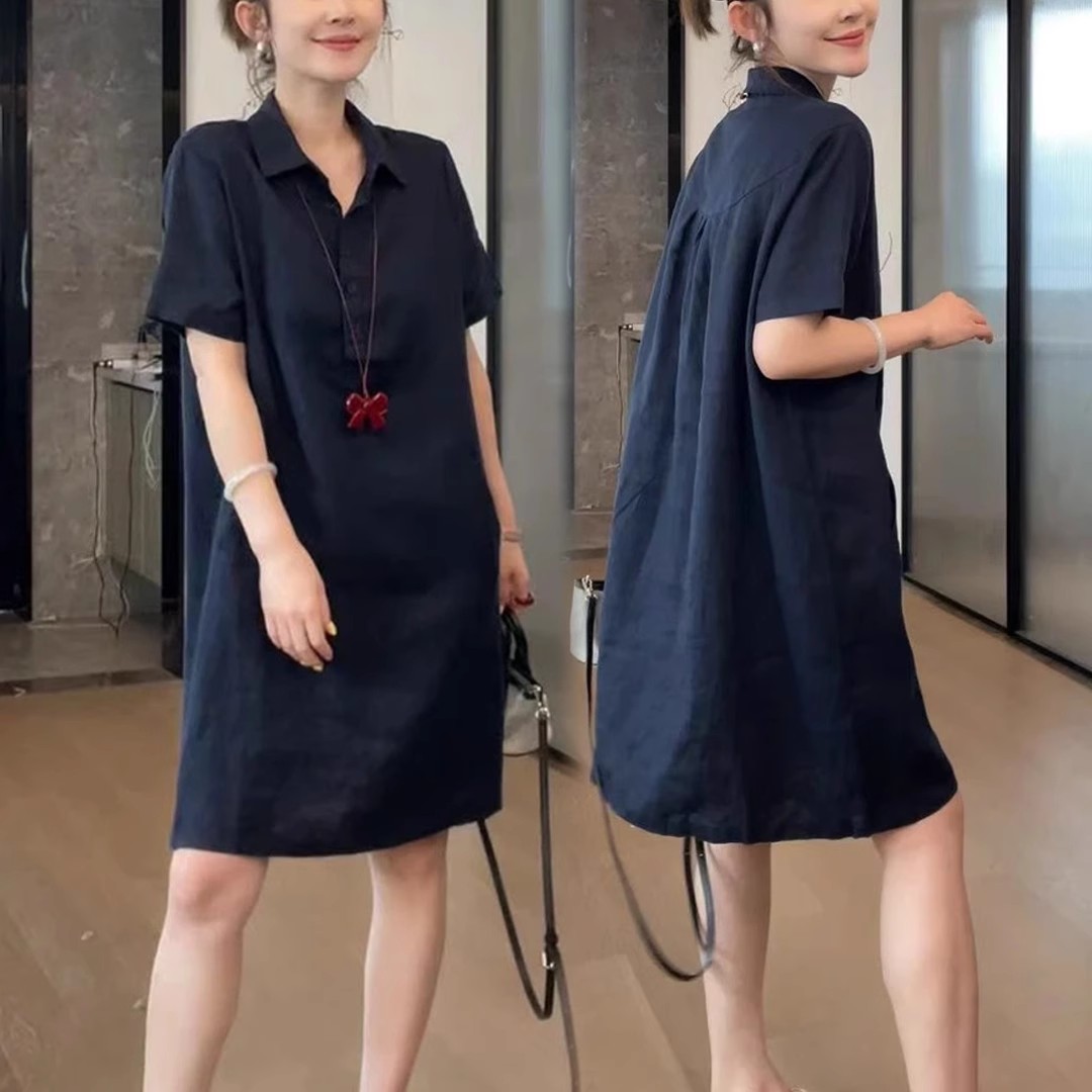 韩系百搭减龄遮肉连衣裙2025夏季新款简约洋气休闲纯色时尚长裙