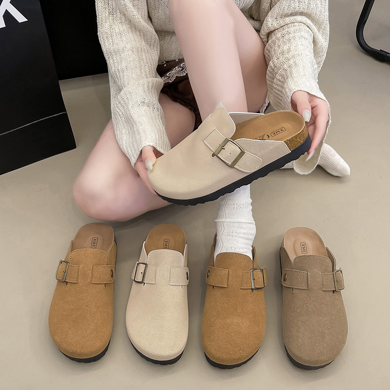 5cm~勃肯包头半拖女2025秋季新款半拖懒人一脚蹬小众感软木底拖鞋