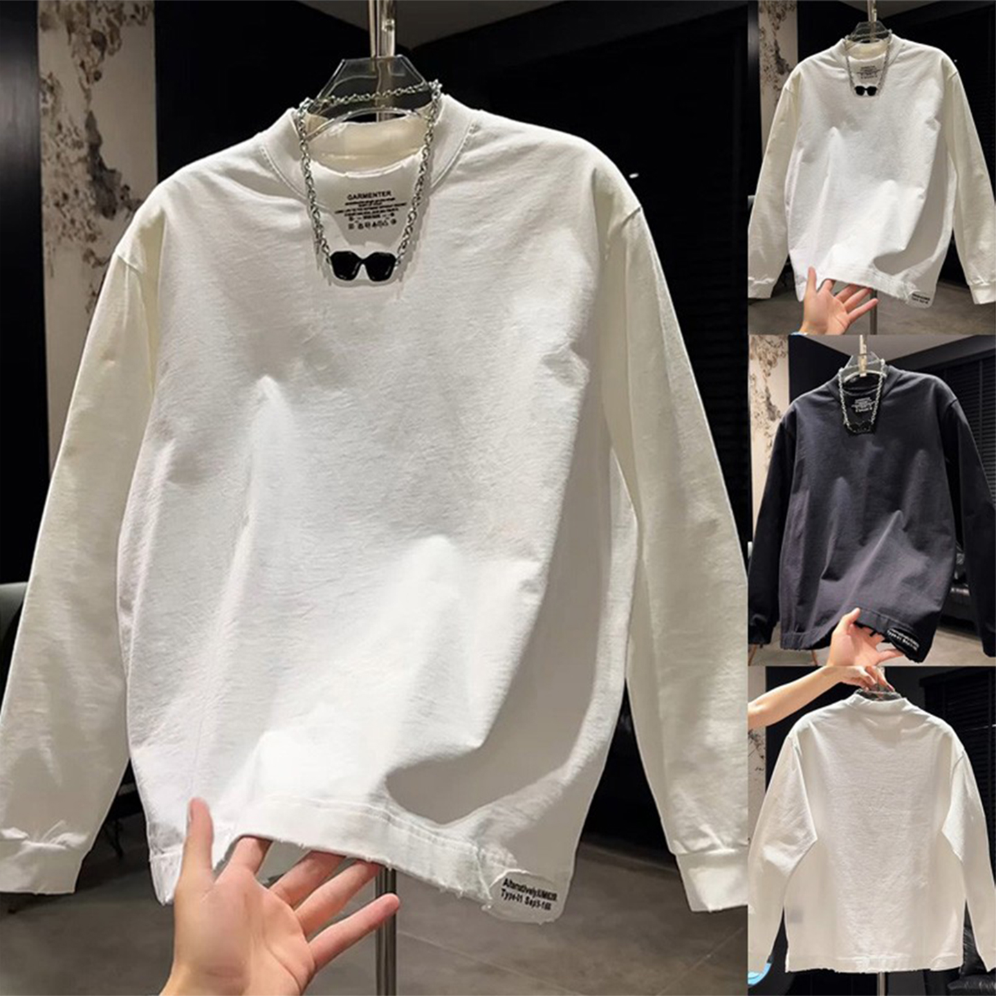 爆款高级时尚百搭男士卫衣2025冬季新款磨边字母长袖T恤男打底衫
