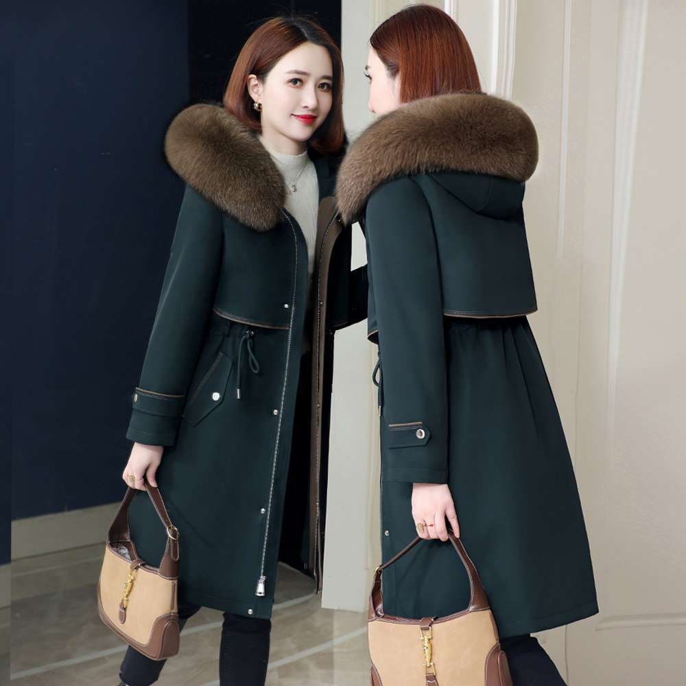 派克服女2025冬季新款大衣海宁獭兔皮毛一体内胆过膝长款皮草外套