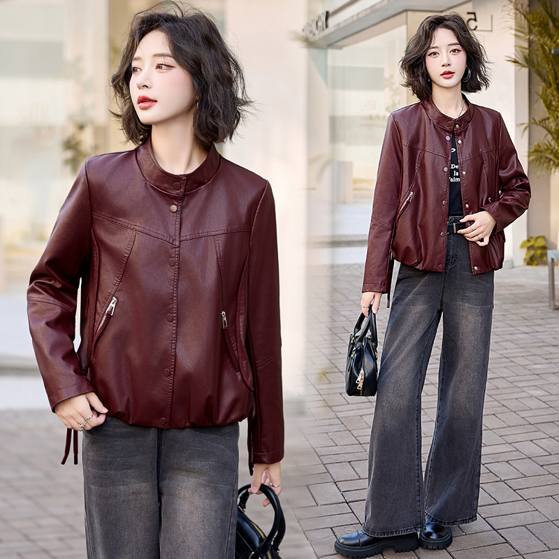 安哥拉红小个子皮衣外套女2025年新款感时尚短款皮衣女hz0661