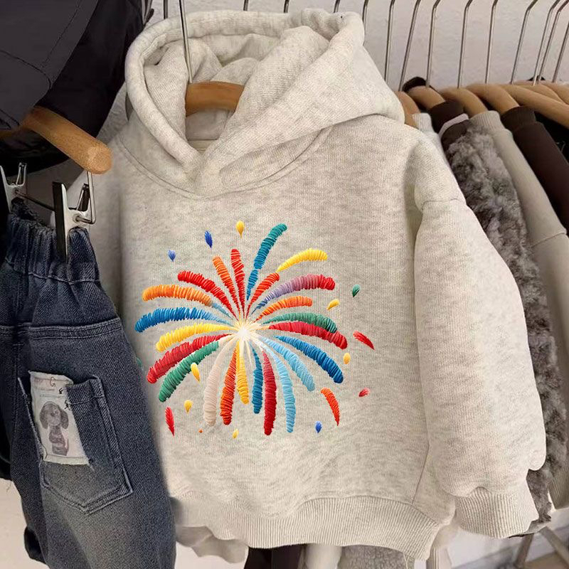 新款中国风卫衣男童小童烟花大童洋气加厚冬季女童百搭宝宝上衣潮