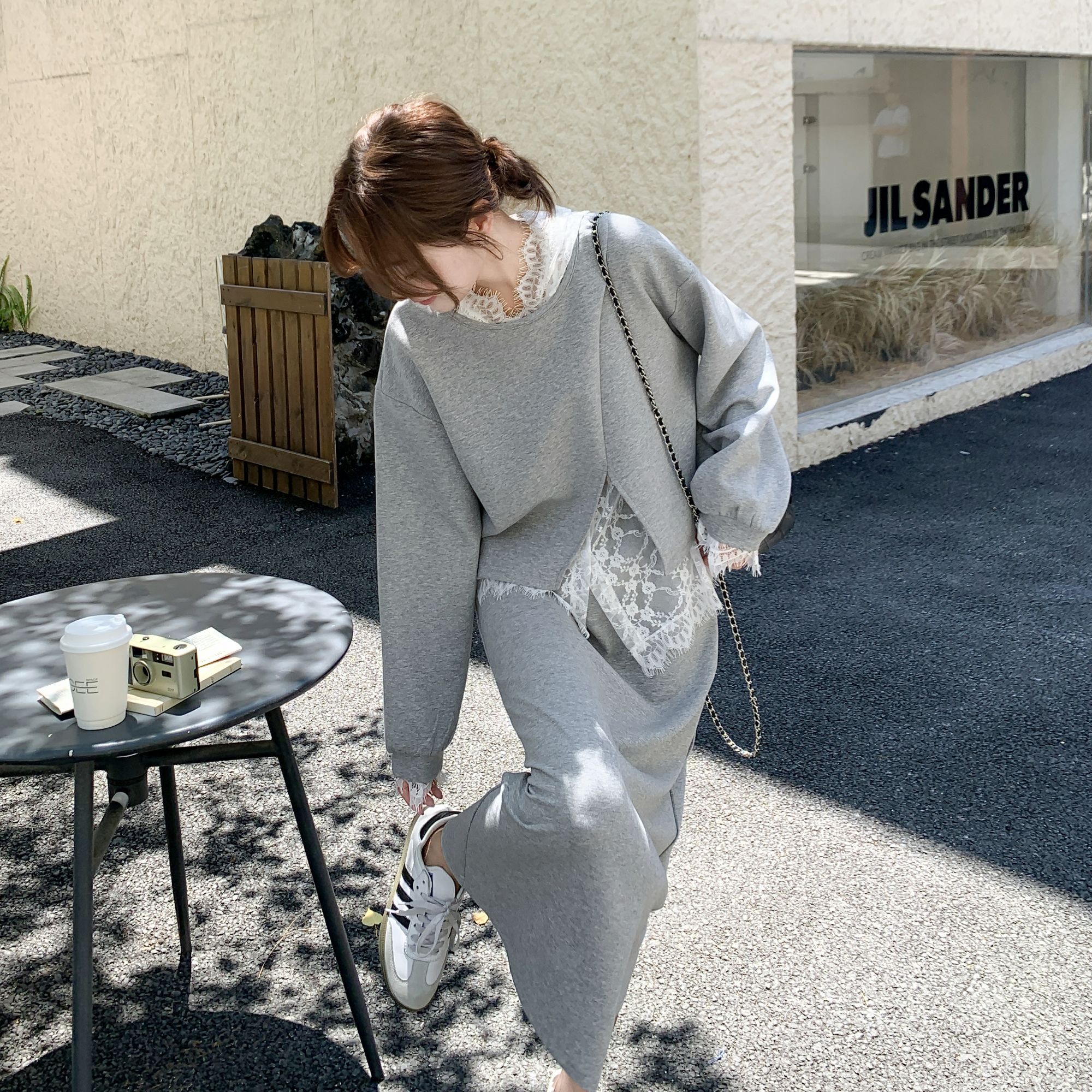 慵懒风休闲时尚套装女2025秋新款简约百搭打底+卫衣半身裙三件套