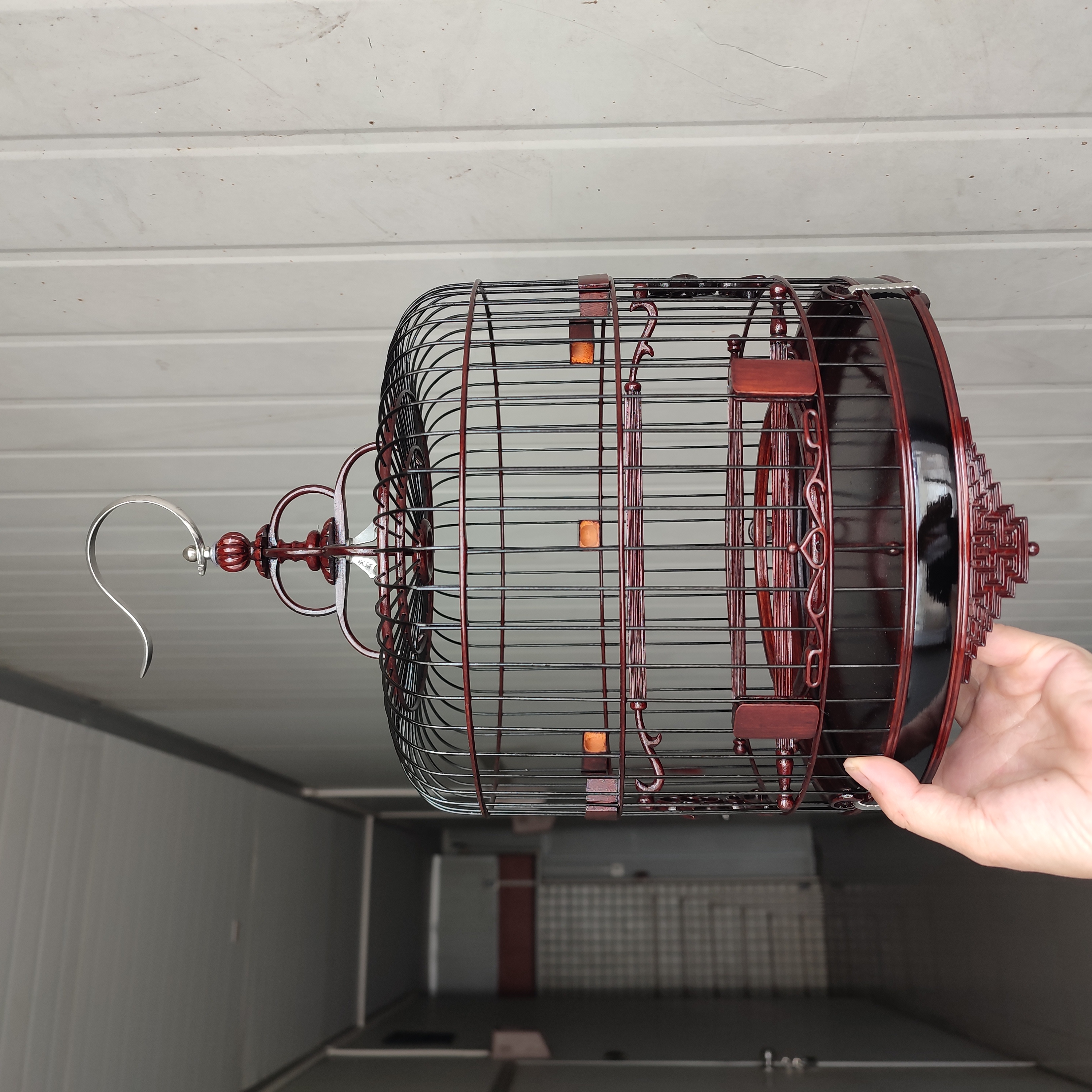 精工高档万字脚52枝直径24黑枝生漆矮装绣眼白燕金青广笼清远鸟笼