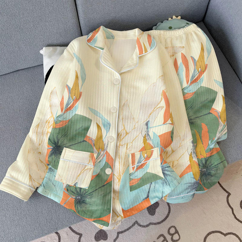 复古高档空气棉睡衣秋冬季中年妈妈女士长袖大码休闲感保暖家居服