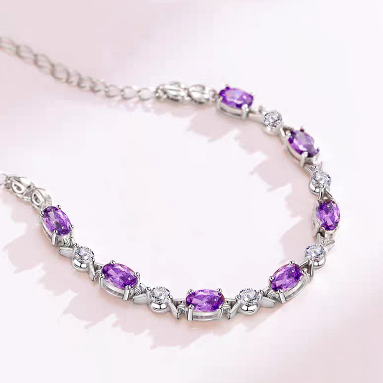 足银手链 足银999镀铂金紫色情侣手链韩版简约设计情人节礼