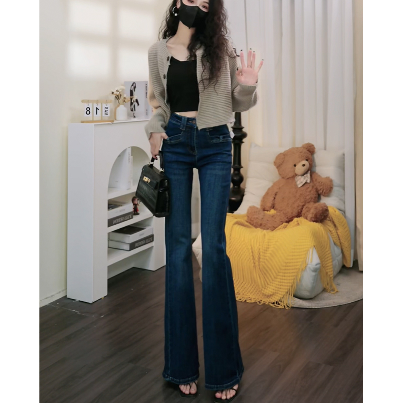 微喇牛仔裤女2025新款高腰弹力小个子喇叭裤子春秋长裤修身韩版