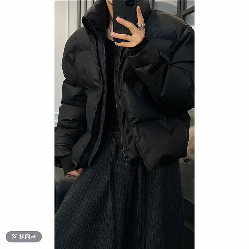 黑色立领棉服男款冬季加厚高级感痞帅外套U型贯穿拉链设计感棉衣