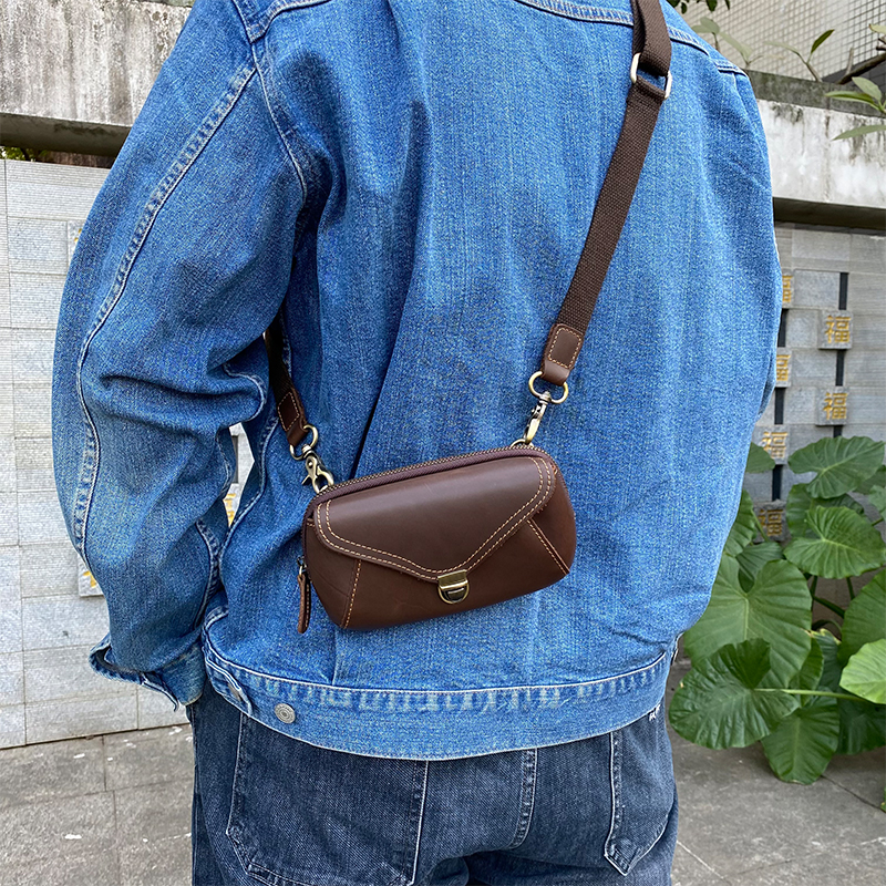 疯马牛皮真皮手机腰包男士手拿包多功能便携式休闲卡包零钱袋