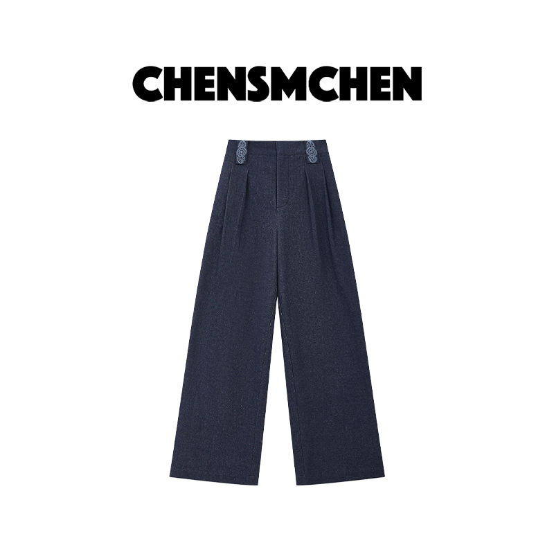 CHENSMCHEN 经典复古简约高腰阔腿裤女百搭显瘦休闲裤CSK6667YW
