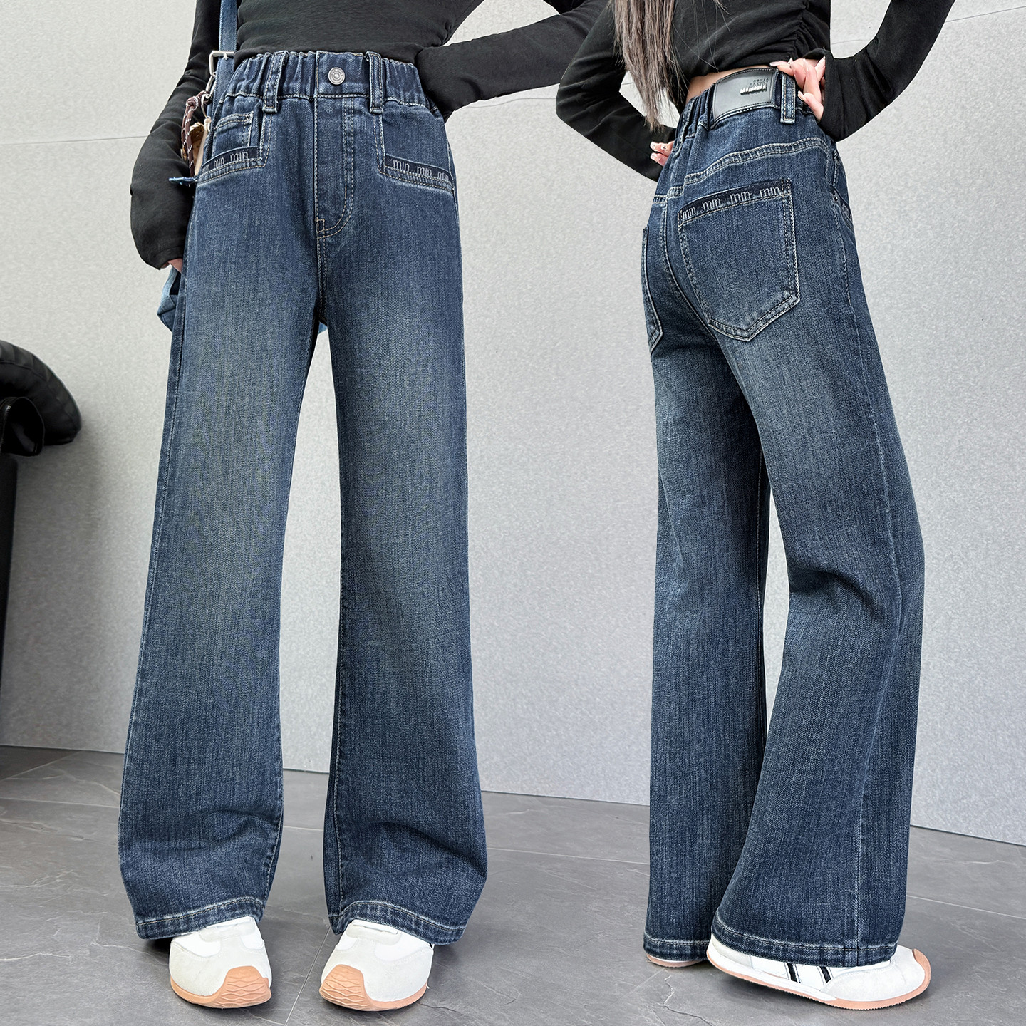 童装女童秋装直筒牛仔裤2025新款6-12岁女大童绣花百搭弹力牛仔裤