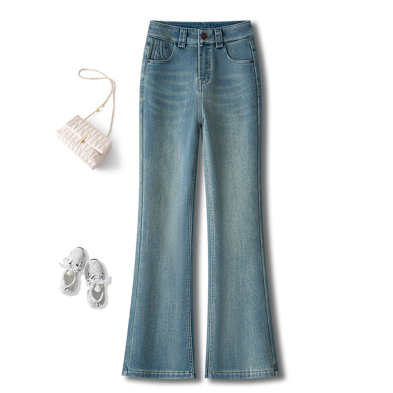 浅蓝色修身微喇牛仔裤女春秋2025新款高腰显瘦马蹄裤喇叭裤子