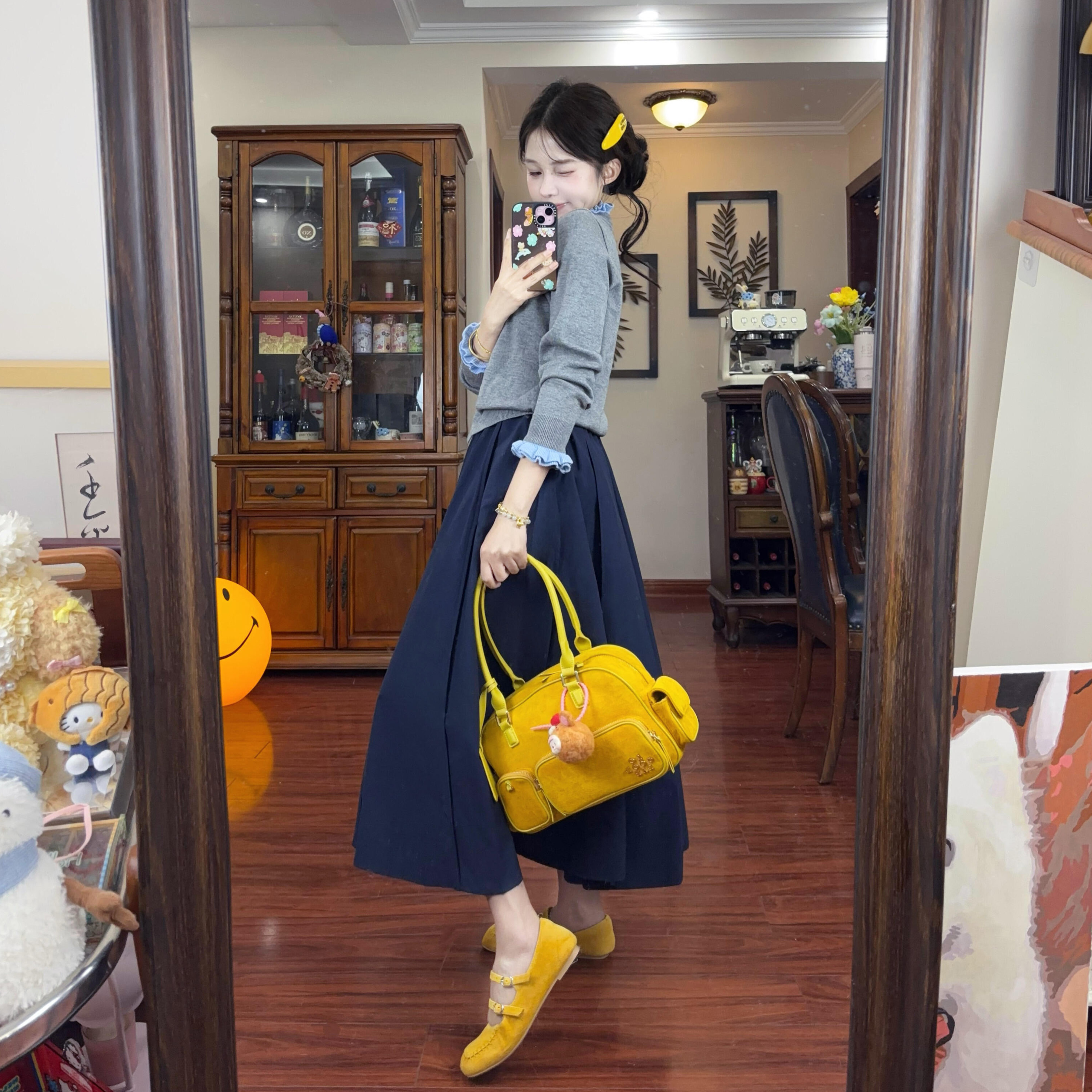 2025秋季新款韩系松弛感穿搭花边拼接针织开衫搭配半身裙两件套女