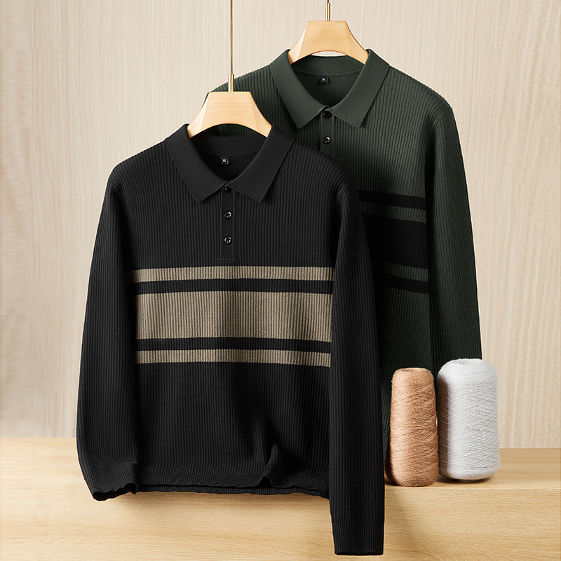 大码胖男士长袖毛衣胖子秋冬新款翻领针织Polo衫加肥加大秋冬打底