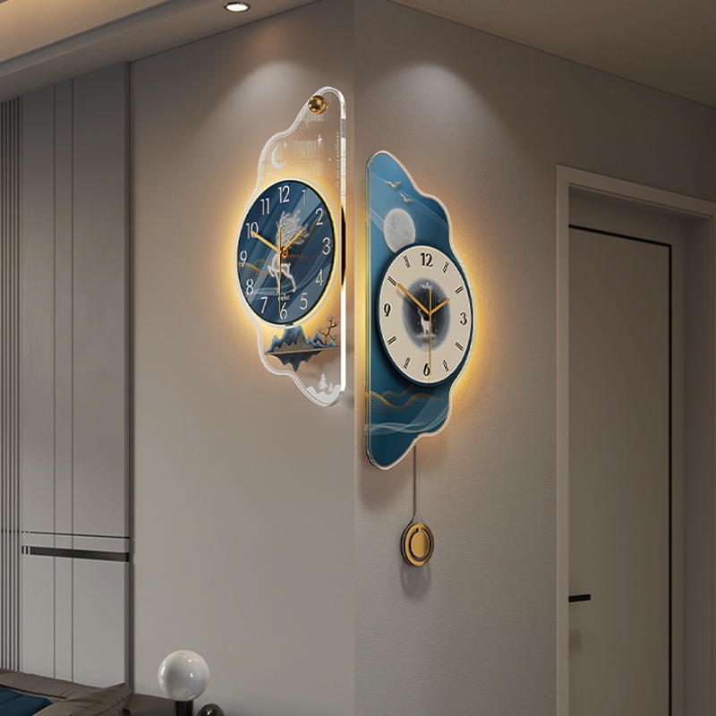 美世达创意双面转角时钟2025新款现代大气餐厅钟表拐角挂钟客厅