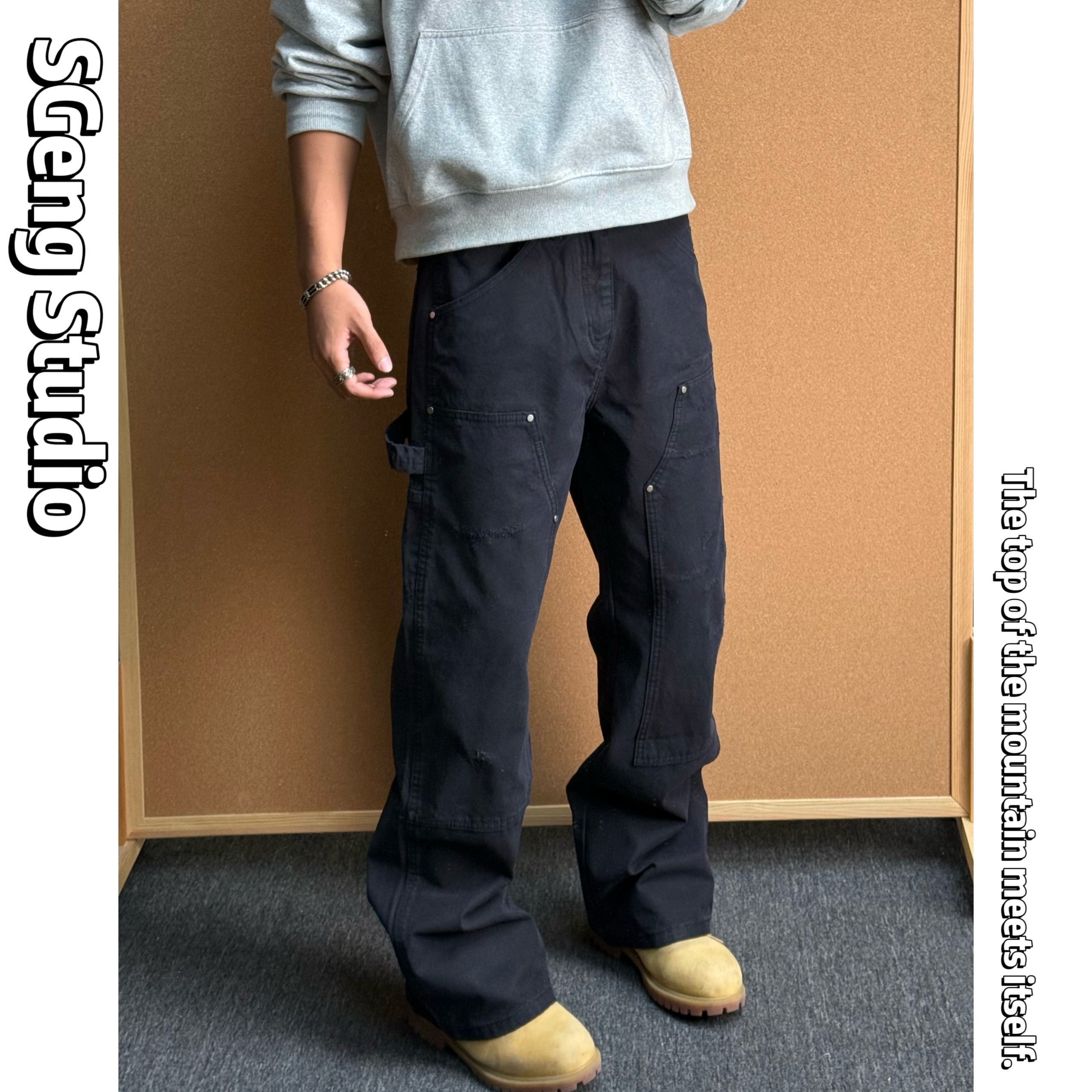 SGeng.2025秋季新款2021M版型牛王系列伐木裤拼接铆钉休闲直筒裤