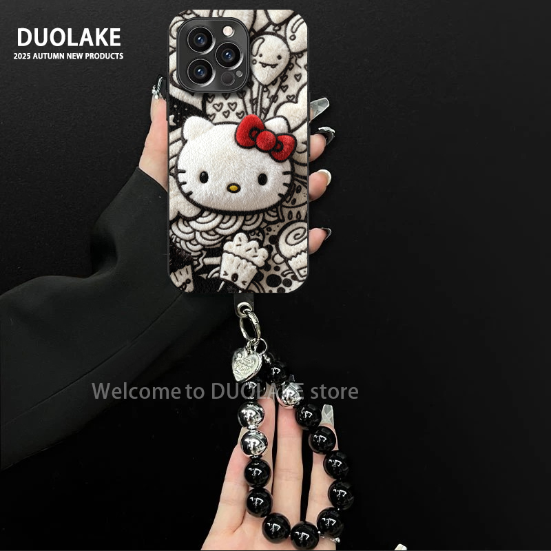 毛绒涂鸦kt适用苹果vivo华为oppo小米iPhone17电镀羊皮防摔手机壳