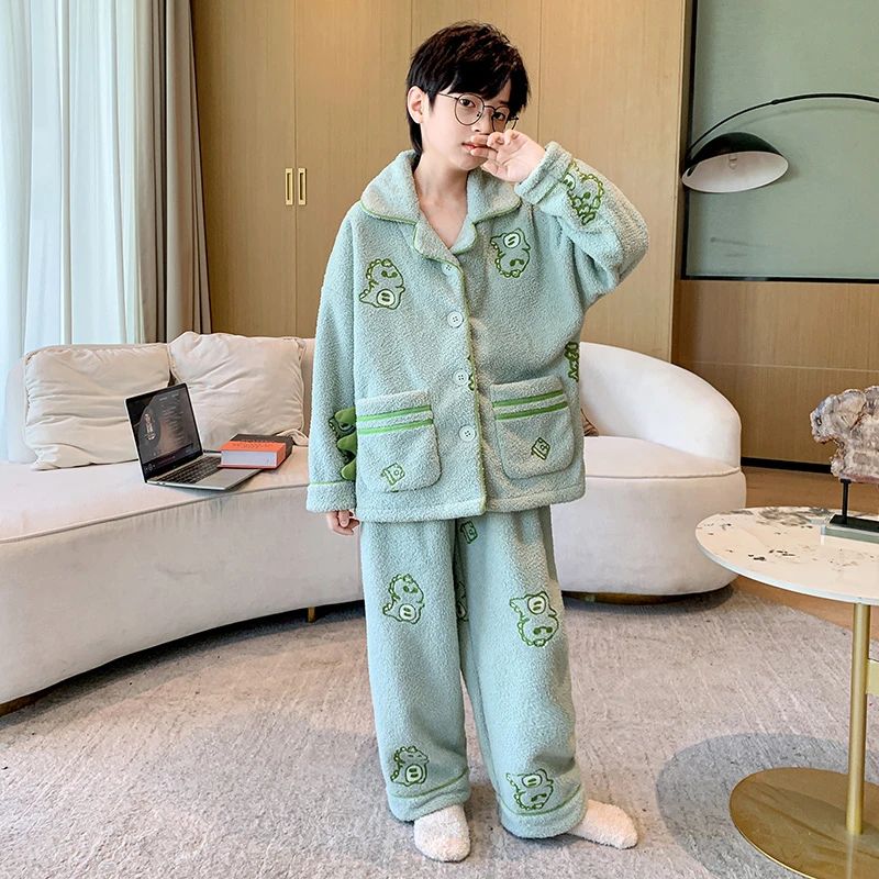 男童睡衣春秋冬款2025新款冬季法兰绒儿童男孩青少年珊瑚绒家居服
