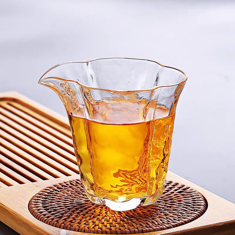 海棠锤纹玻璃公道杯加厚玻璃充分茶器公杯日式耐热玻璃茶海公道杯