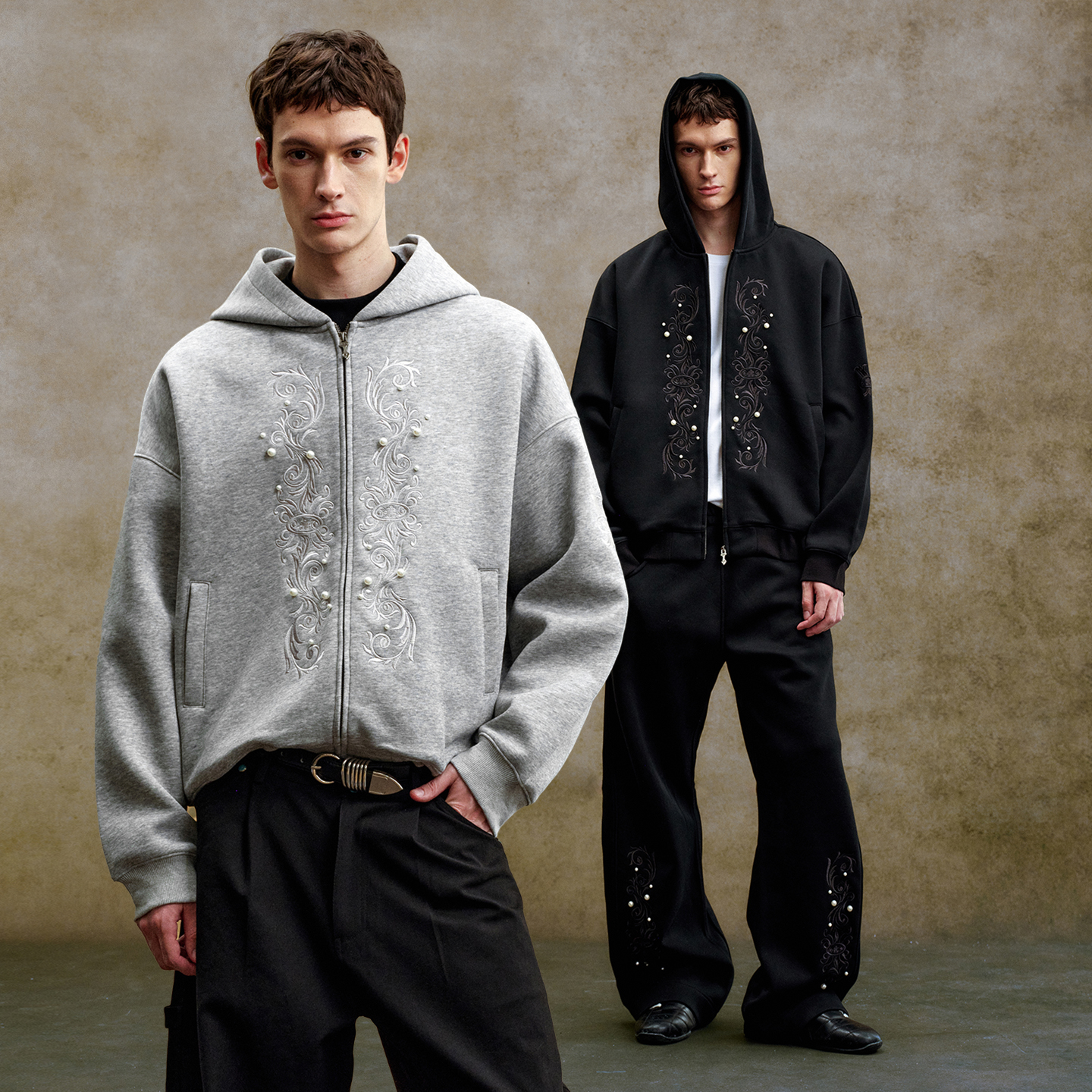 YADcrew美式酷飒复古卫衣男女休闲巴洛克藤曼珍珠弯刀卫裤外套