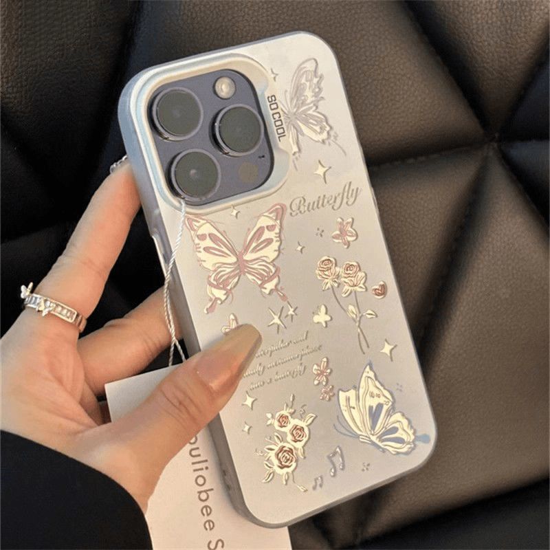 玫瑰镂空蝴蝶适用华为vivo小米oppo荣耀苹果16手机壳15镭射14防摔