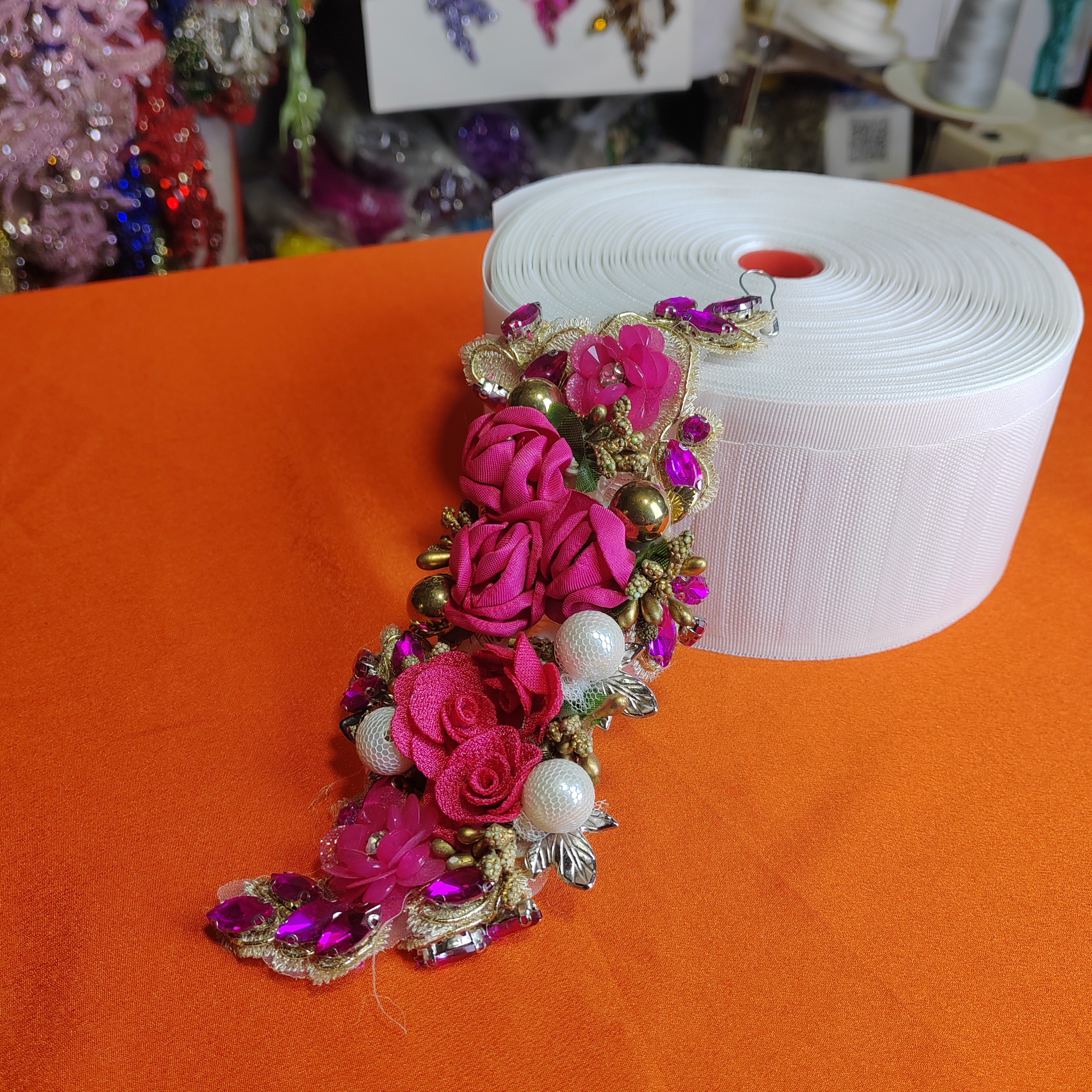 重工3D立体亮片珠片玫瑰钉珠花朵服装衣服连体裙衬衫装饰18厘米长