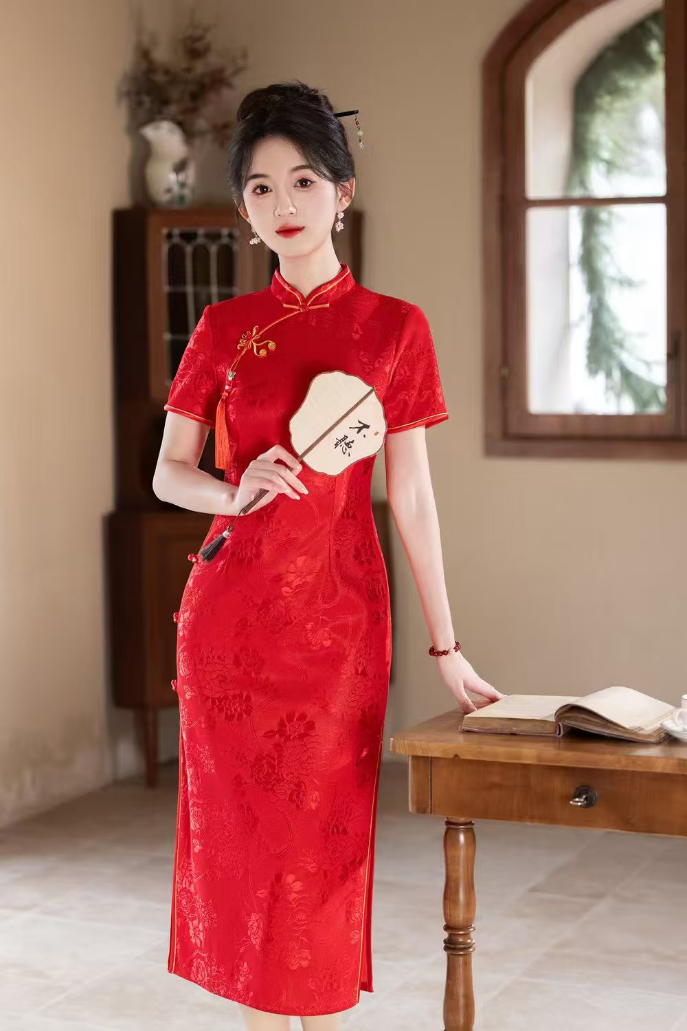 【好运来】中国风中式婚庆夏季红色薄款旗袍显瘦时尚A10