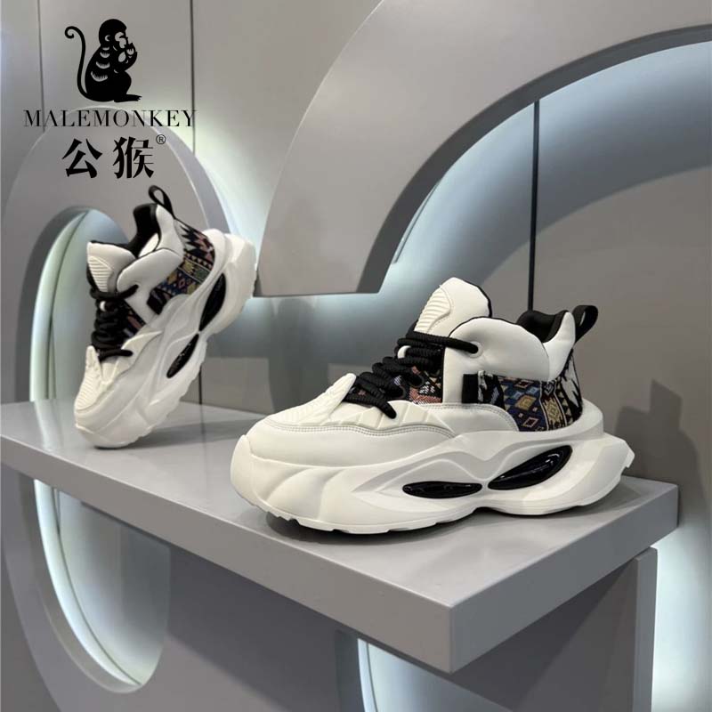公猴官方正版男鞋厚底潮流拼接增高老爹休闲皮面气垫运动鞋CF006