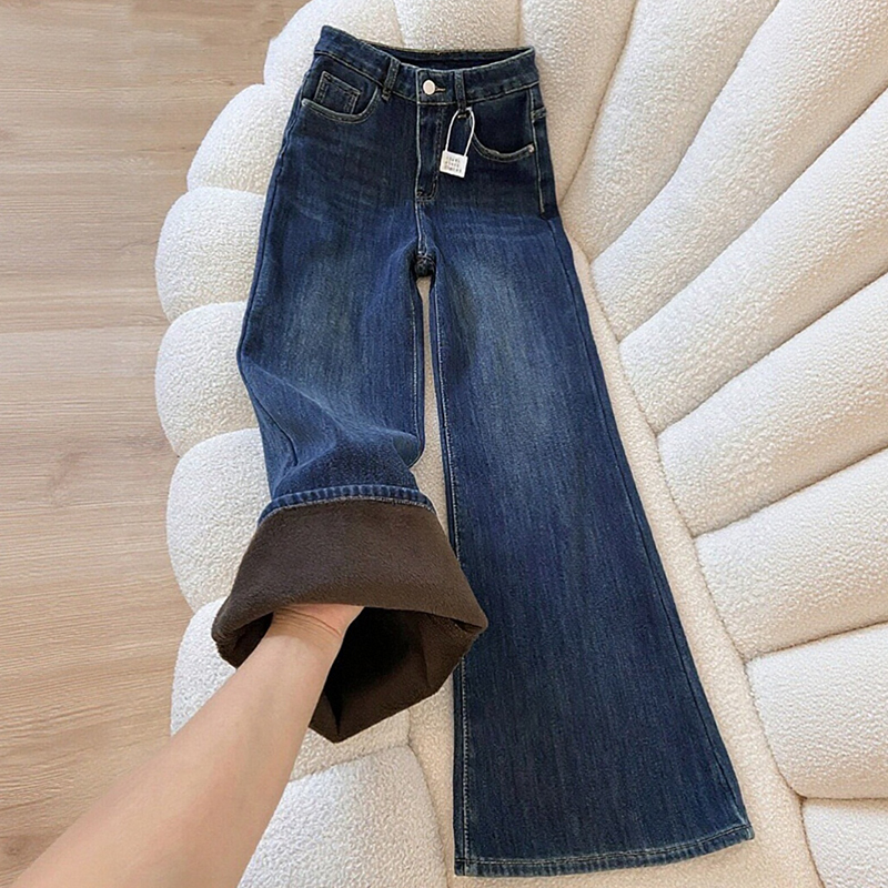 牛仔裤女款加绒秋冬爆款2025新款胖mm修身显瘦微喇裤小个子喇叭裤