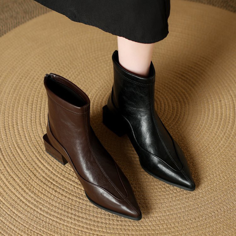 9651尖头法式低跟切尔西靴短筒高跟鞋春秋脚感英伦风秋冬
