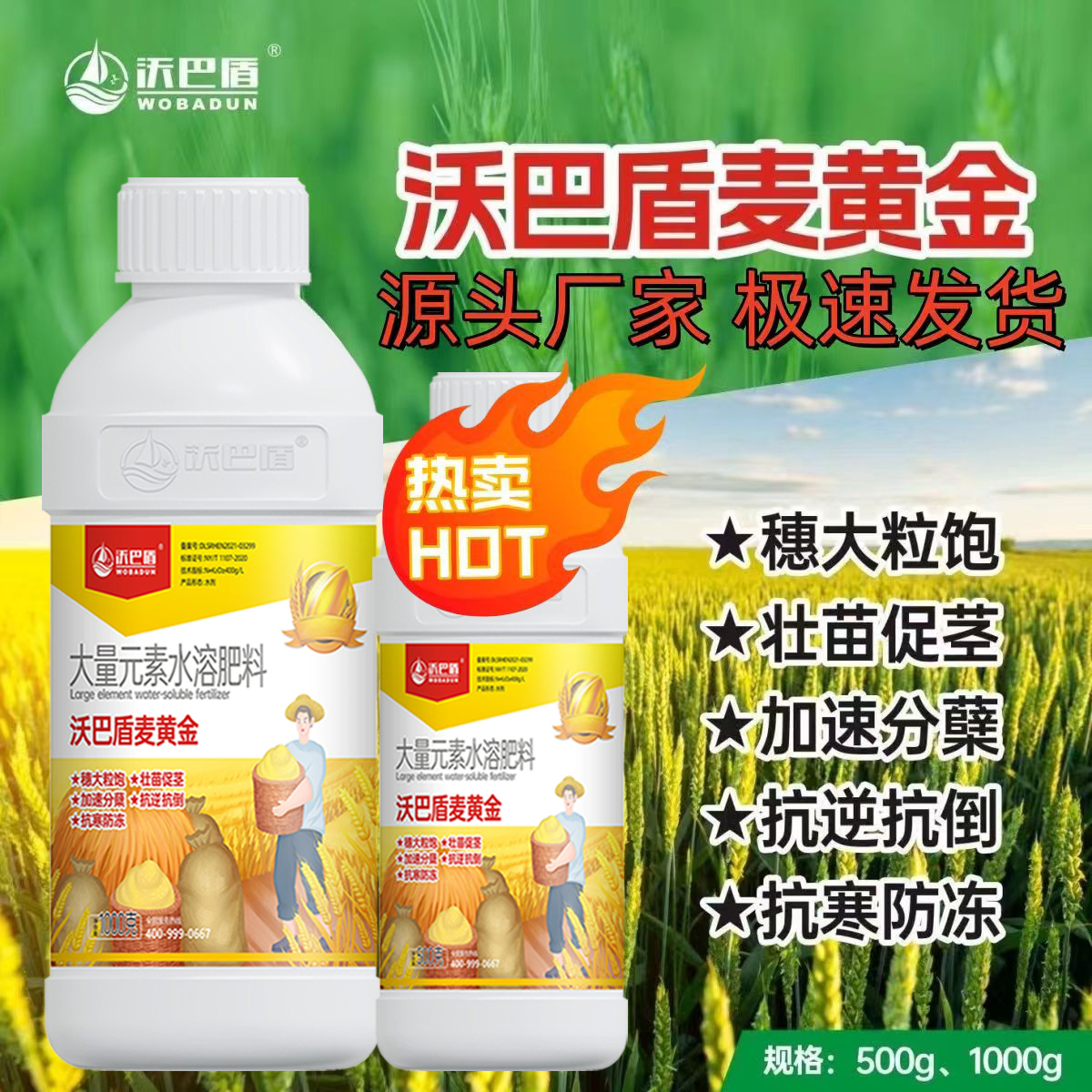 沃巴盾麦黄金小麦专用肥小麦抗寒防冻壮苗促茎抗逆抗倒伏水溶肥料