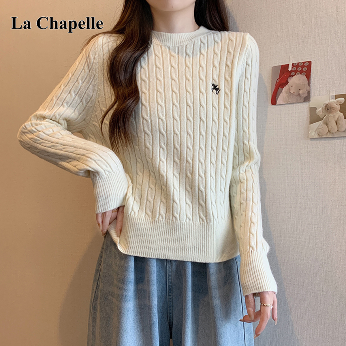 拉夏贝尔大码女装简约百搭针织打底衫秋冬款欧若风氛围感毛衣ins