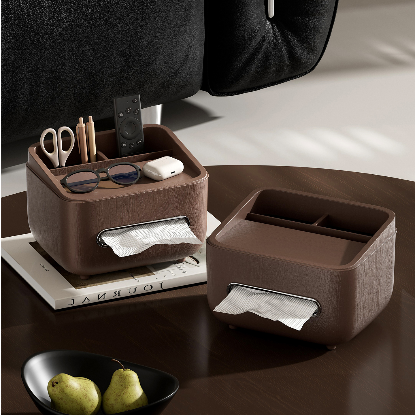 橱明星轻奢风木纹纸巾盒多功能桌面收纳家用客厅高档轻奢抽纸盒